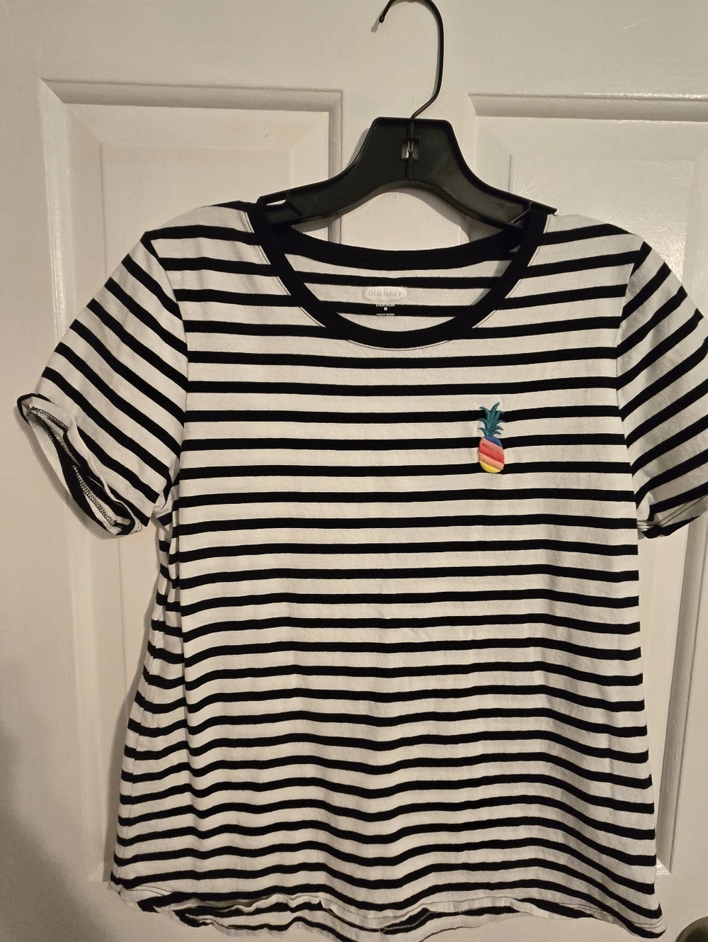 Black & White Striped Tee with Pineapple Patch